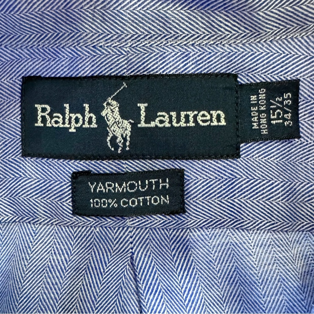 Polo Mens Blue Herringbone Striped Long Sleeve Buttondown Shirt - Picture 8 of 11